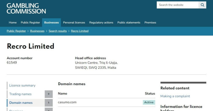 Casumo's UK licence