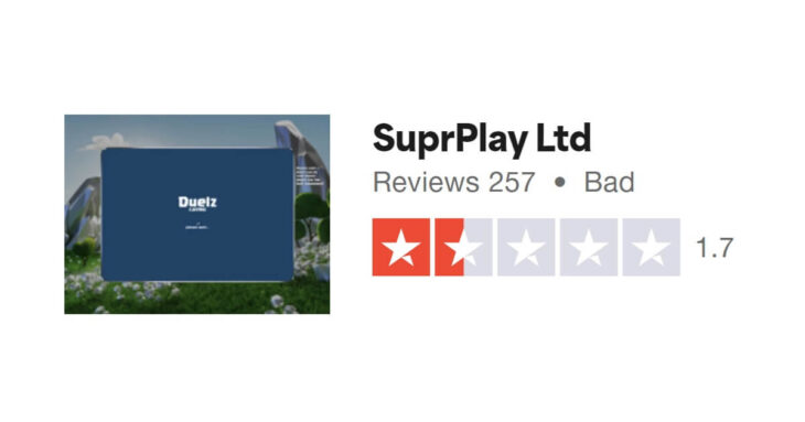 Duelz Casino's Trustpilot score