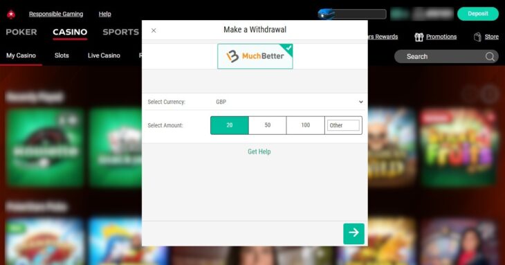 Withdrawing with MuchBetter at PokerStars