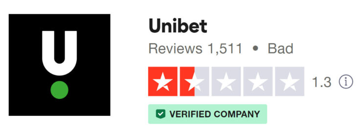 Unibet TrustPilot score