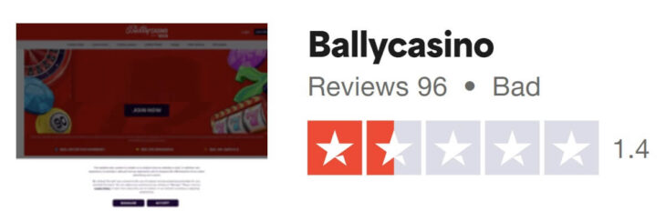 Bally Casino's Trustpilot score