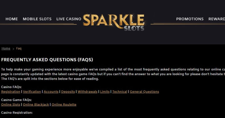 FAQs at Sparkle Slots