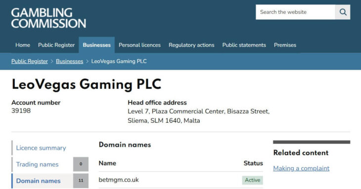 BetMGM UK licence