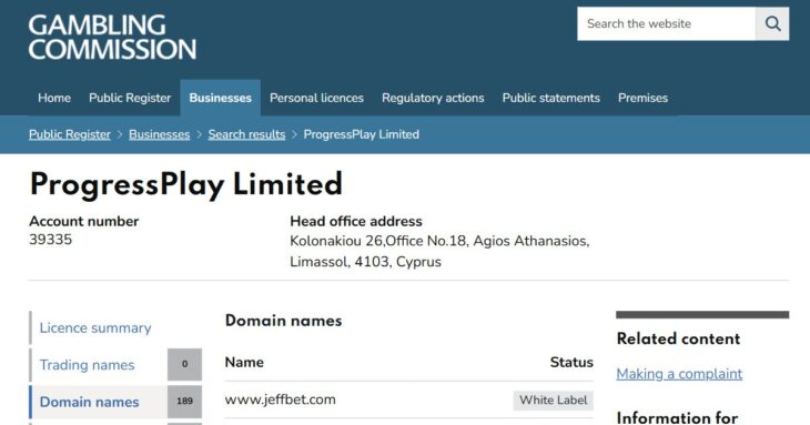 Jeffbet UK licence