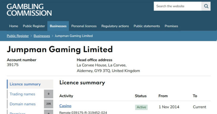 Jumpman Gaming UK licence