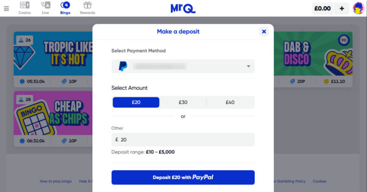 Bingo PayPal deposit