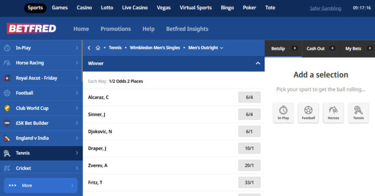 Wimbledon betting site - Betfred