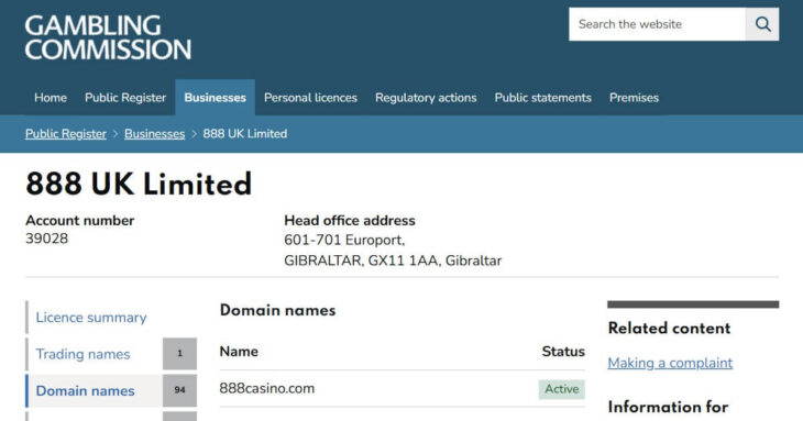 888 UK licence