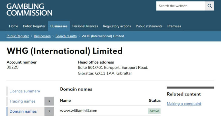 William Hill UK licence