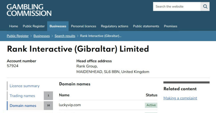 Lucky VIP UK licence
